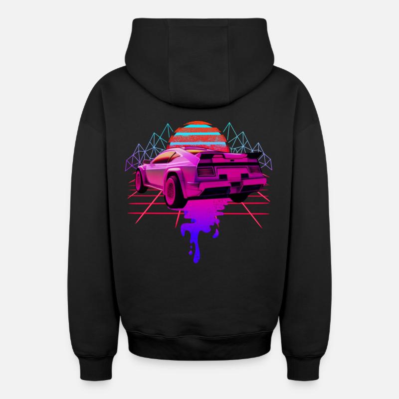 Retro Wave Racing Supercar - Sweat à capuche unisexe zippé oversize épais SPREAD - noir