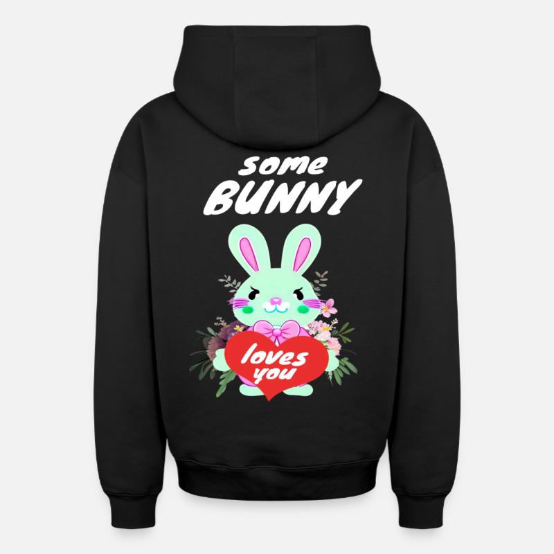 Mignon lapin de Pâques amoureux - Sweat à capuche unisexe zippé oversize épais SPREAD - noir