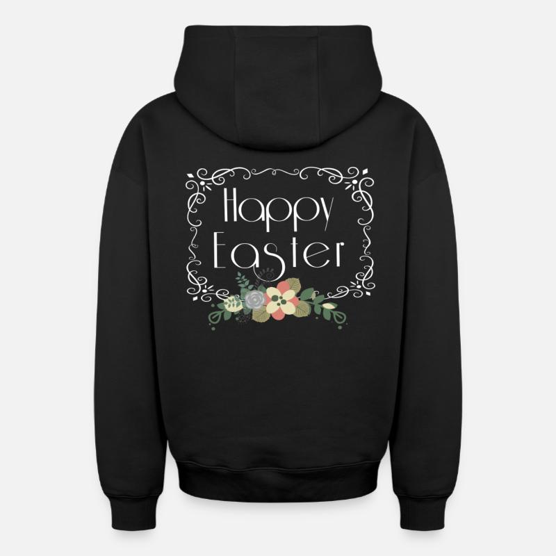 Joyeuses Pâques Florales - Sweat à capuche unisexe zippé oversize épais SPREAD - noir