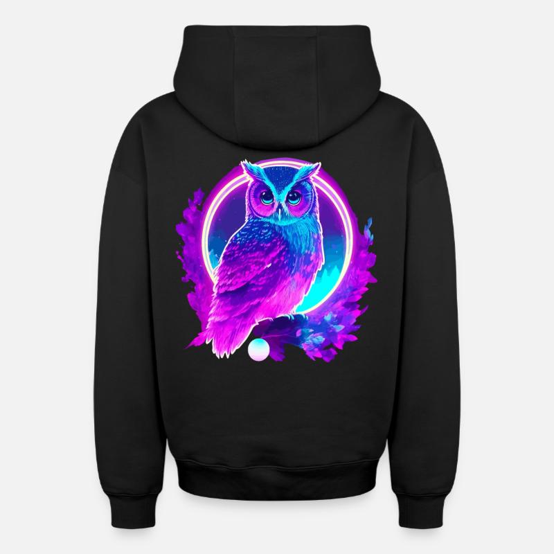 Eule Neon Moon Synthwave - Oversized Heavyweight Unisex Zip Hoodie - Schwarz