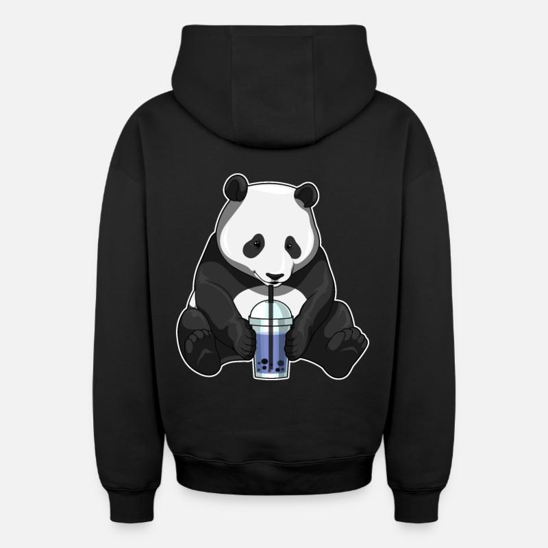 Panda Bubble Tea - Sweat à capuche unisexe zippé oversize épais SPREAD - noir
