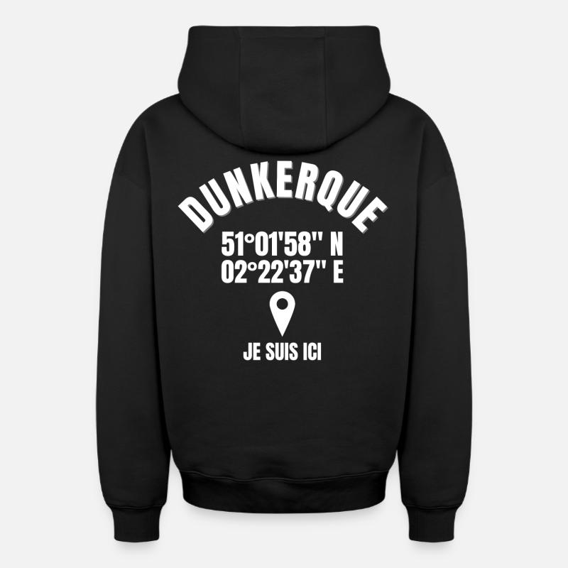 Dunkerque, Nord-Pas-De-Calais, Dunkerquois - Sweat à capuche unisexe zippé oversize épais SPREAD - noir