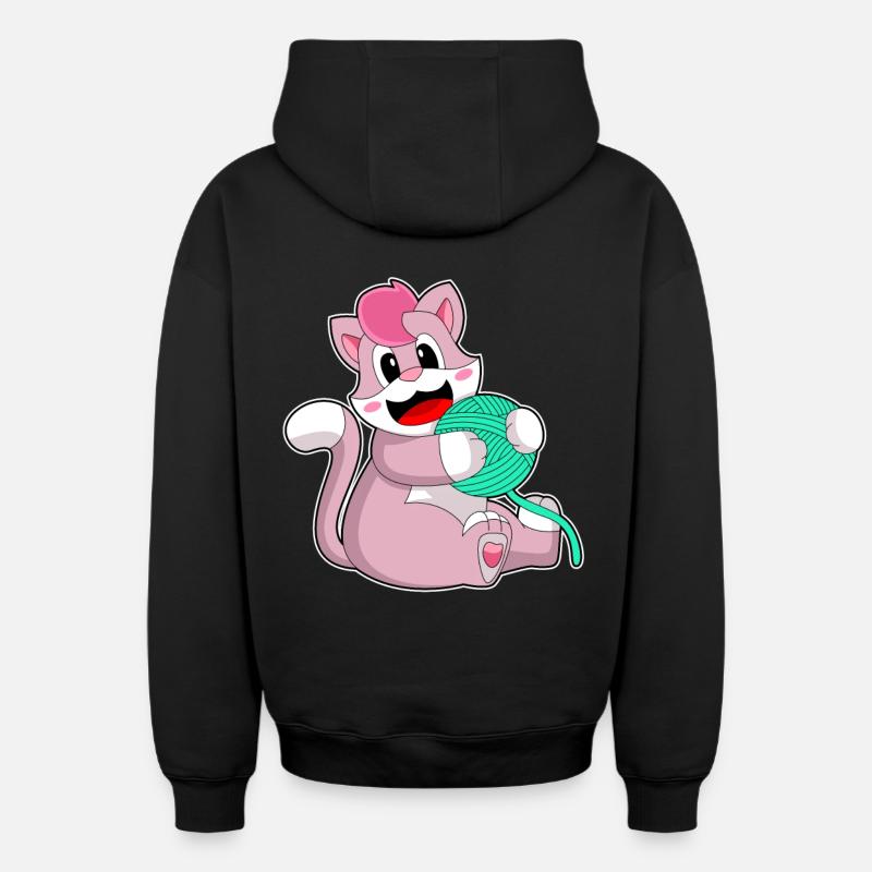 Chat boule de laine - Sweat à capuche unisexe zippé oversize épais SPREAD - noir