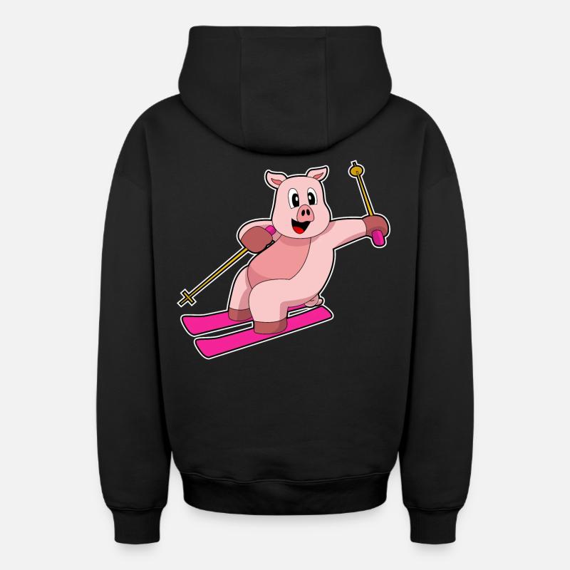 Pig Skier Ski - Sweat à capuche unisexe zippé oversize épais SPREAD - noir