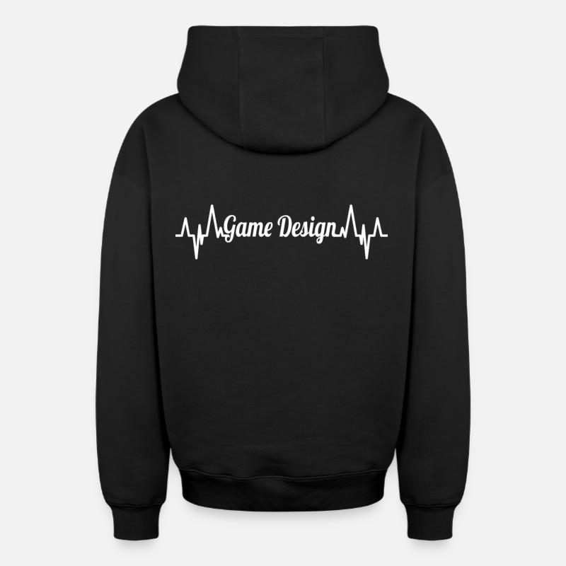Heartbeat de conception de jeu - Sweat à capuche unisexe zippé oversize épais SPREAD - noir