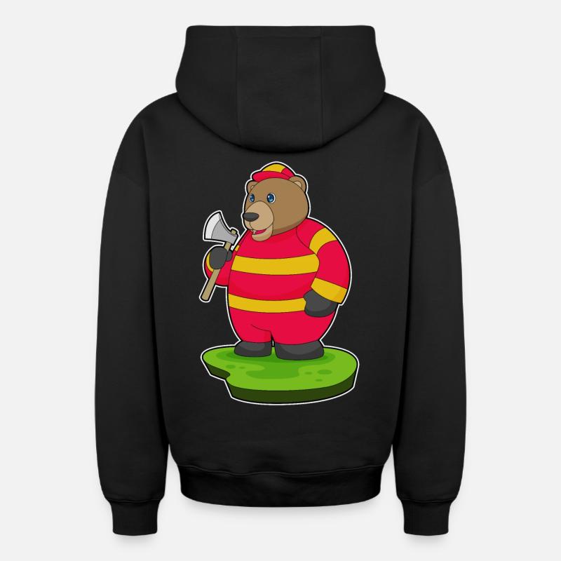 Hache de pompier ours - Sweat à capuche unisexe zippé oversize épais SPREAD - noir