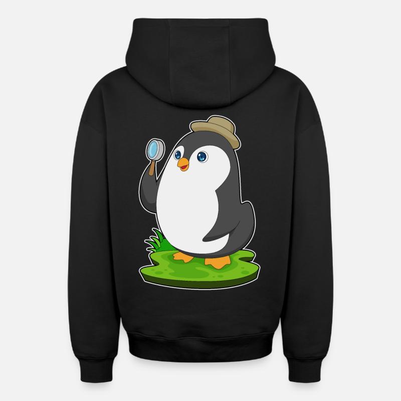 Pingouin Détective Magnifier - Sweat à capuche unisexe zippé oversize épais SPREAD - noir