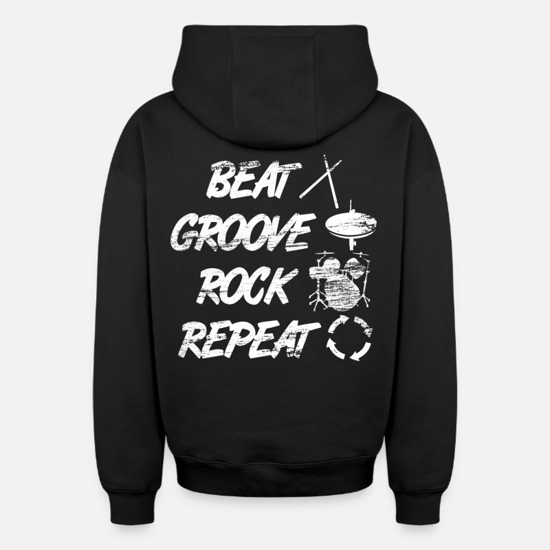 Beat Groove Rock Repeat - Sweat à capuche unisexe zippé oversize épais SPREAD - noir