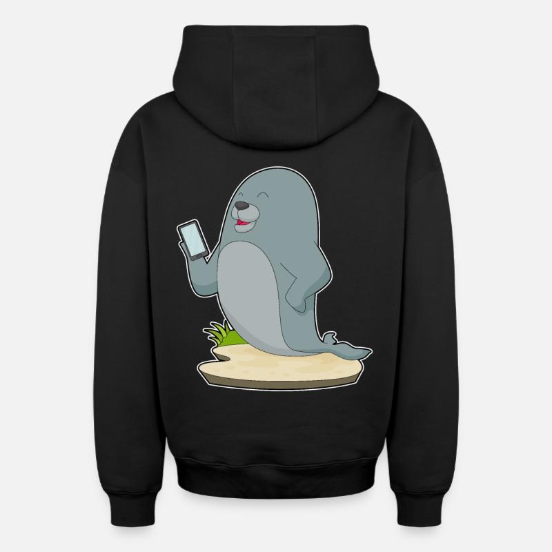 Seal Smartphone - Sweat à capuche unisexe zippé oversize épais SPREAD - noir