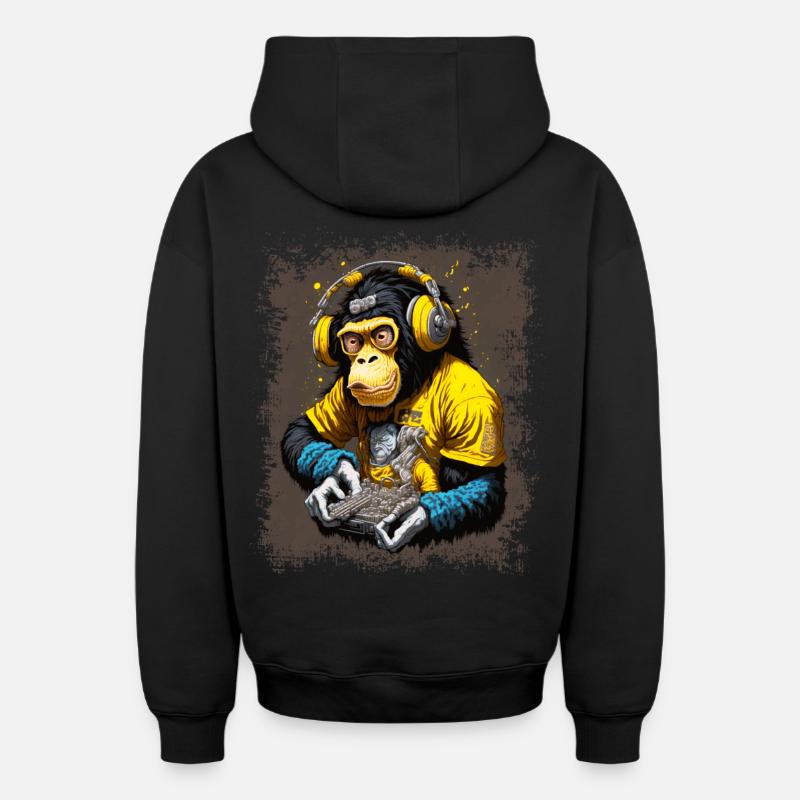DJ Monkey - Sweat à capuche unisexe zippé oversize épais SPREAD - noir