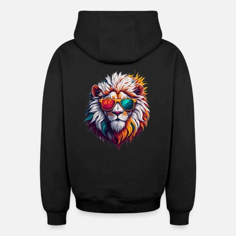 Lion à lunettes de soleil néon - Sweat à capuche unisexe zippé oversize épais SPREAD - noir