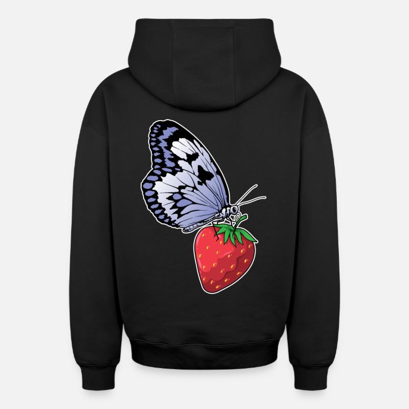 Fraise papillon - Sweat à capuche unisexe zippé oversize épais SPREAD - noir