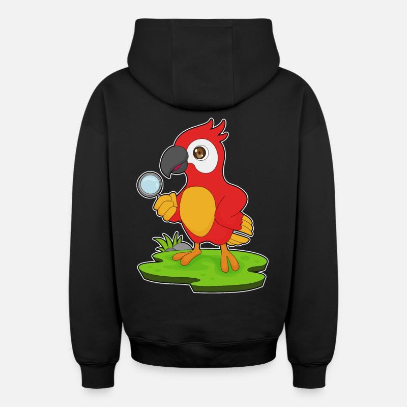 Perroquet Détective Loupe - Sweat à capuche unisexe zippé oversize épais SPREAD - noir