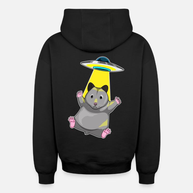 Hamster Spaceship Space - Sweat à capuche unisexe zippé oversize épais SPREAD - noir