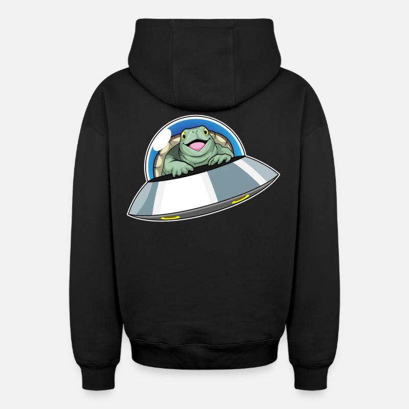 Turtle Spaceship Space - Sweat à capuche unisexe zippé oversize épais SPREAD - noir