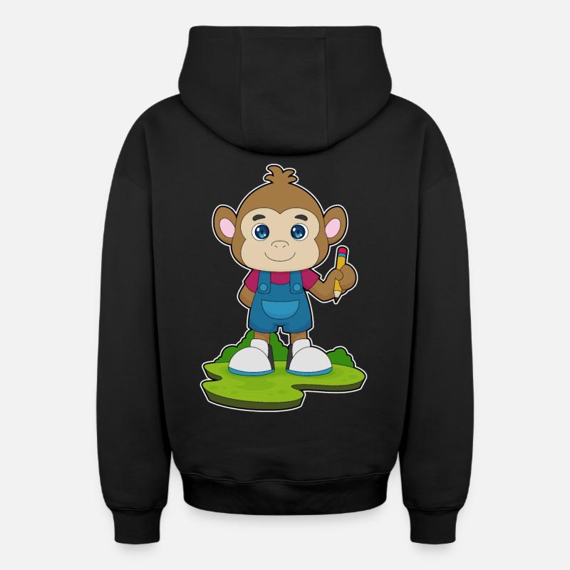 École Monkey Pencil - Sweat à capuche unisexe zippé oversize épais SPREAD - noir