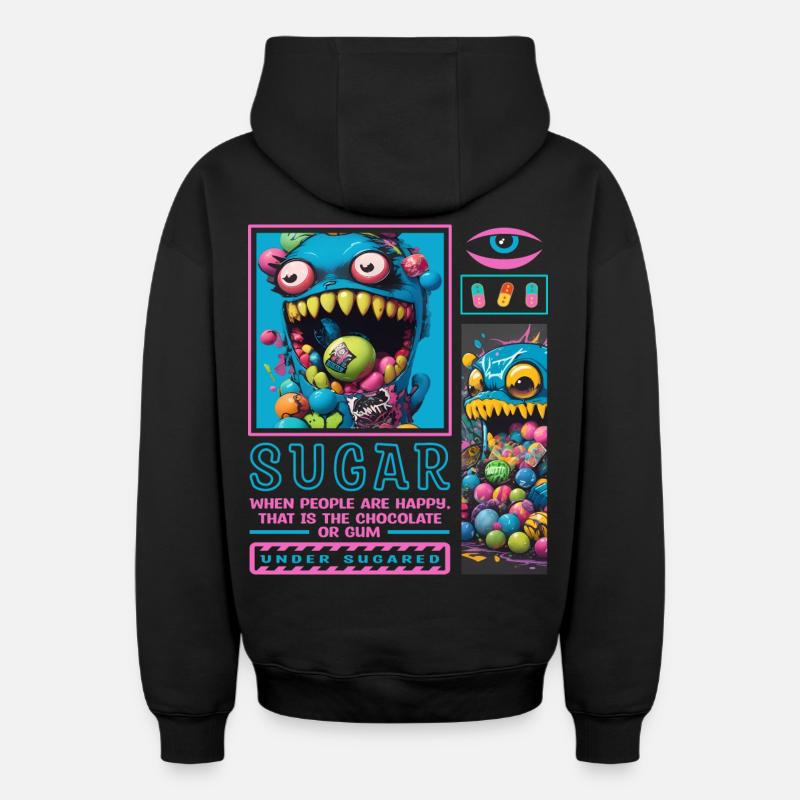 Monstres de bonbons - Sweat à capuche unisexe zippé oversize épais SPREAD - noir