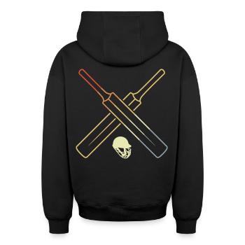 Vintage Cricket Equipment - Oversized Heavyweight Unisex Zip Hoodie - black - Back - AI Model Male 185 dark (185cm)