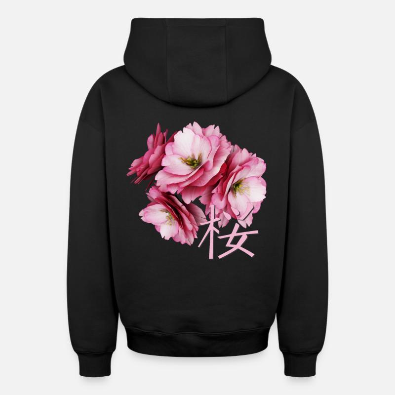 Fleur de cerisier - Sweat à capuche unisexe zippé oversize épais SPREAD - noir