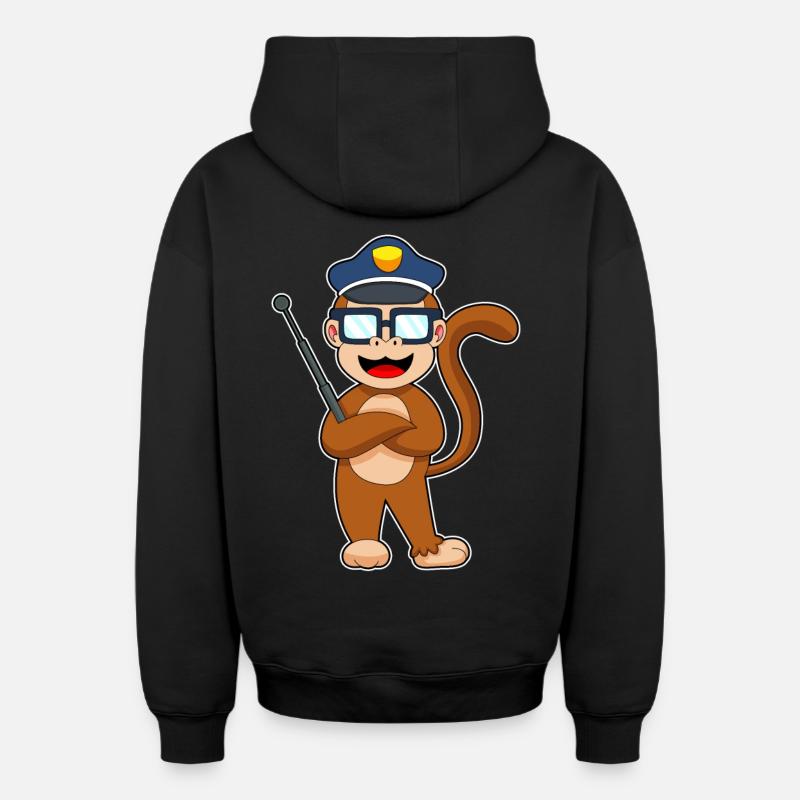 Monkey Policeman Matraque Police - Sweat à capuche unisexe zippé oversize épais SPREAD - noir