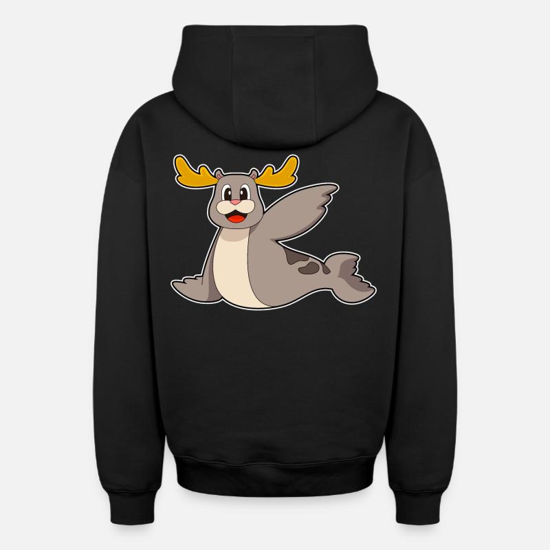 Renne phoque - Sweat à capuche unisexe zippé oversize épais SPREAD - noir