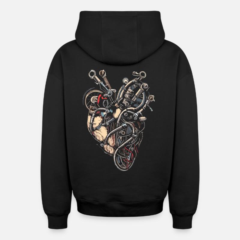 Mécanique Machines Coeur - Sweat à capuche unisexe zippé oversize épais SPREAD - noir