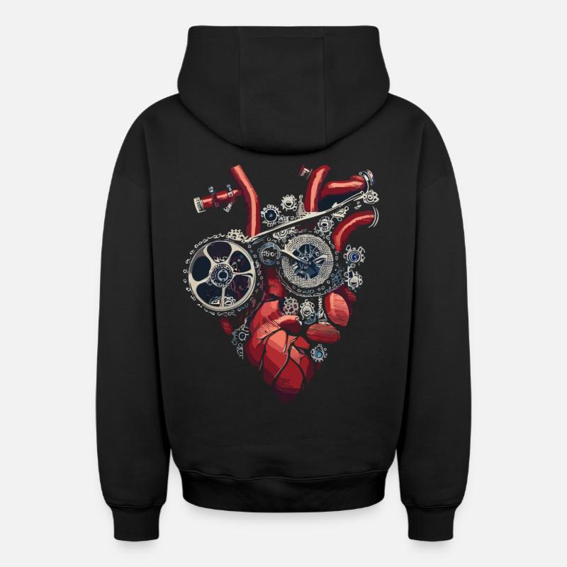 Machines mécaniques deux-roues coeur - Sweat à capuche unisexe zippé oversize épais SPREAD - noir