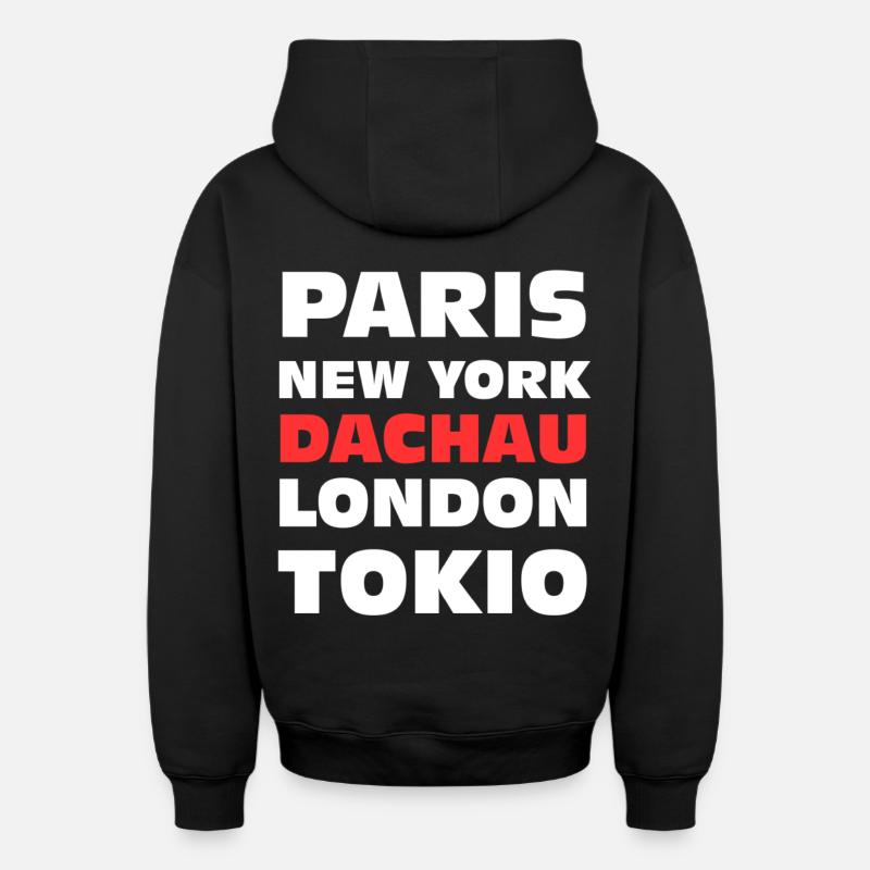 Cadeau Dachau - Sweat à capuche unisexe zippé oversize épais SPREAD - noir
