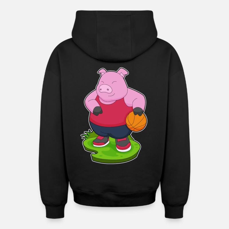 Cochon Basketteur Basketteur - Sweat à capuche unisexe zippé oversize épais SPREAD - noir