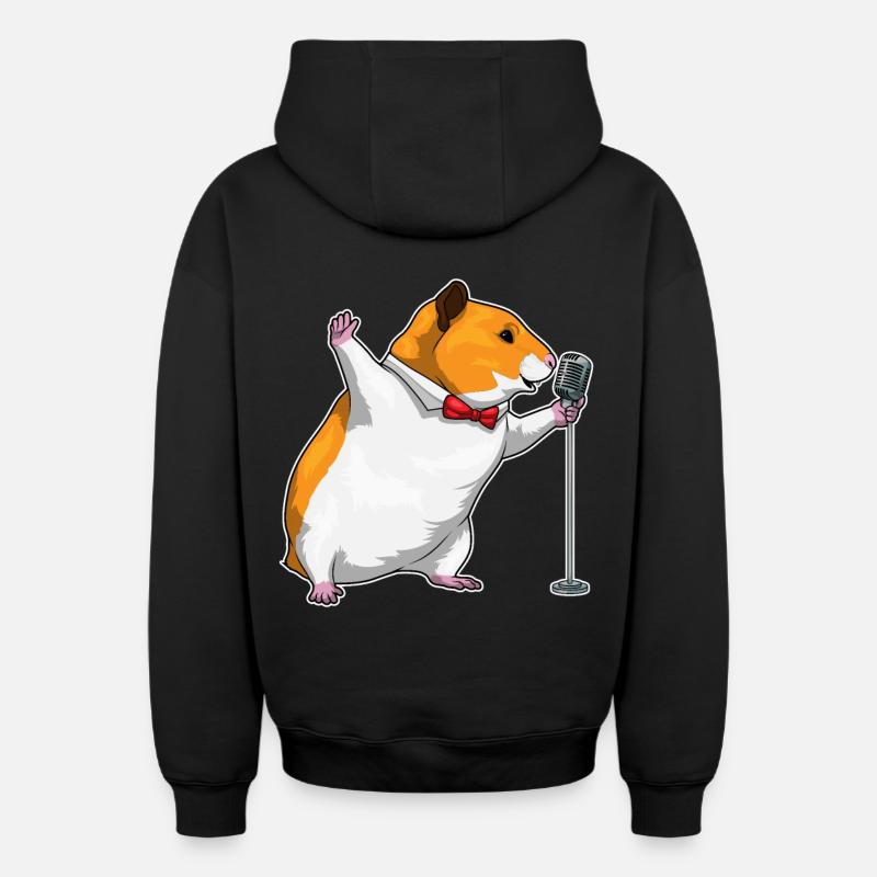 Hamster Singer Microphone Musique - Sweat à capuche unisexe zippé oversize épais SPREAD - noir