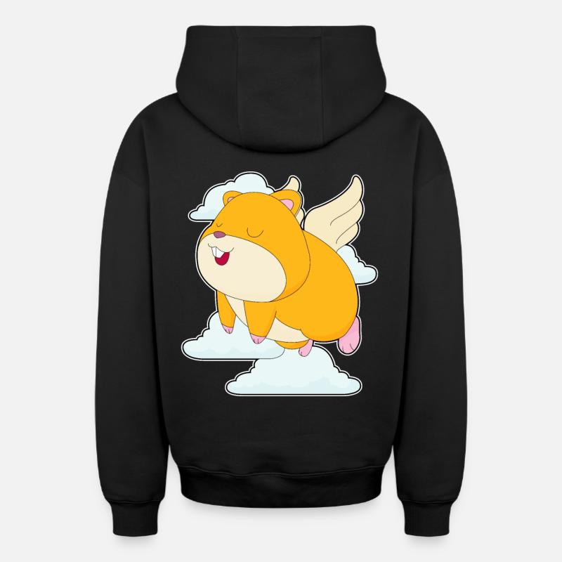 Hamster, Ailes D’ange, Nuages - Sweat à capuche unisexe zippé oversize épais SPREAD - noir