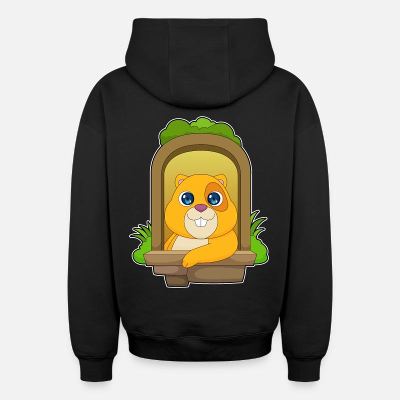 Hamster regarde par la fenêtre - Sweat à capuche unisexe zippé oversize épais SPREAD - noir