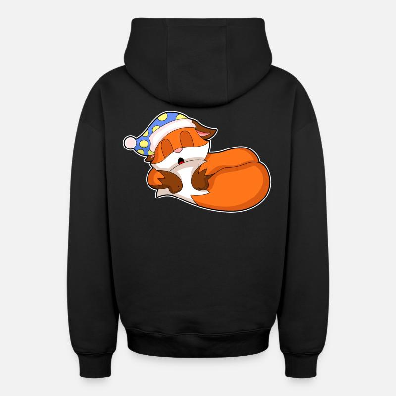 Bonnet de nuit Fox Sleeping - Sweat à capuche unisexe zippé oversize épais SPREAD - noir