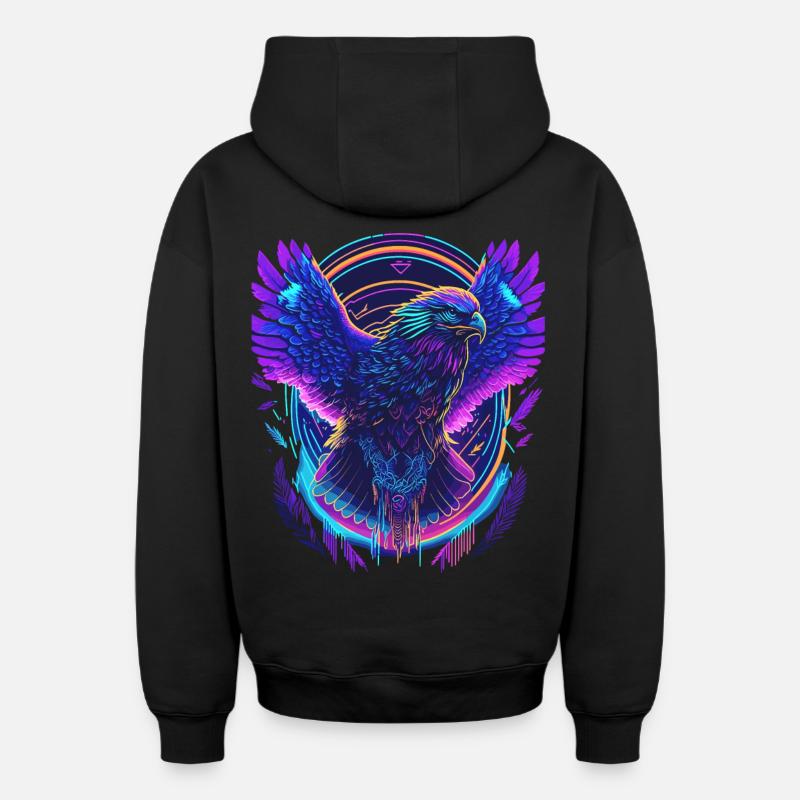 Aigle volant Synthwave - Sweat à capuche unisexe zippé oversize épais SPREAD - noir
