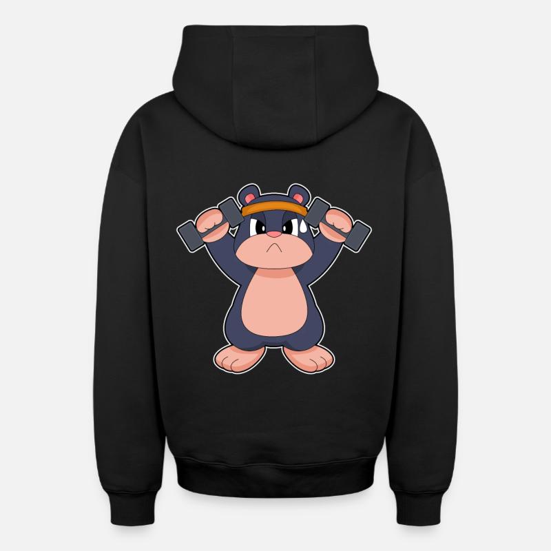 Bodybuilder Mole Haltères Bodybuilding - Sweat à capuche unisexe zippé oversize épais SPREAD - noir