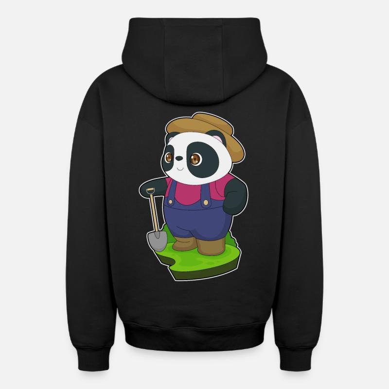 Pelle Panda Farmer - Sweat à capuche unisexe zippé oversize épais SPREAD - noir