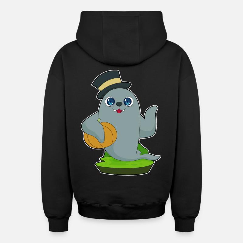 Citrouille d'Halloween scellée - Sweat à capuche unisexe zippé oversize épais SPREAD - noir