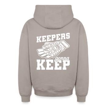 Torhüter Fußball - Oversized Heavyweight Unisex Zip Hoodie - Taupe - Hinten - AI Model Male 178 light (178cm)