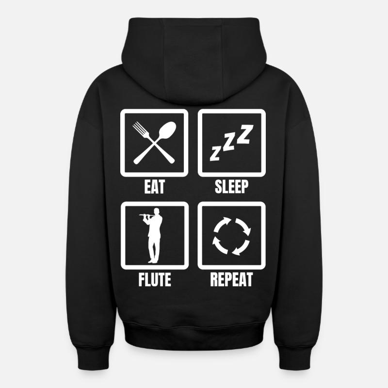 Manger Sommeil Flûte Répéter - Sweat à capuche unisexe zippé oversize épais SPREAD - noir