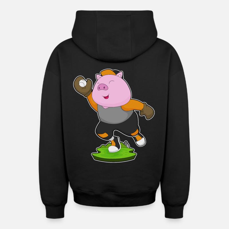 Gant de baseball Pig - Sweat à capuche unisexe zippé oversize épais SPREAD - noir