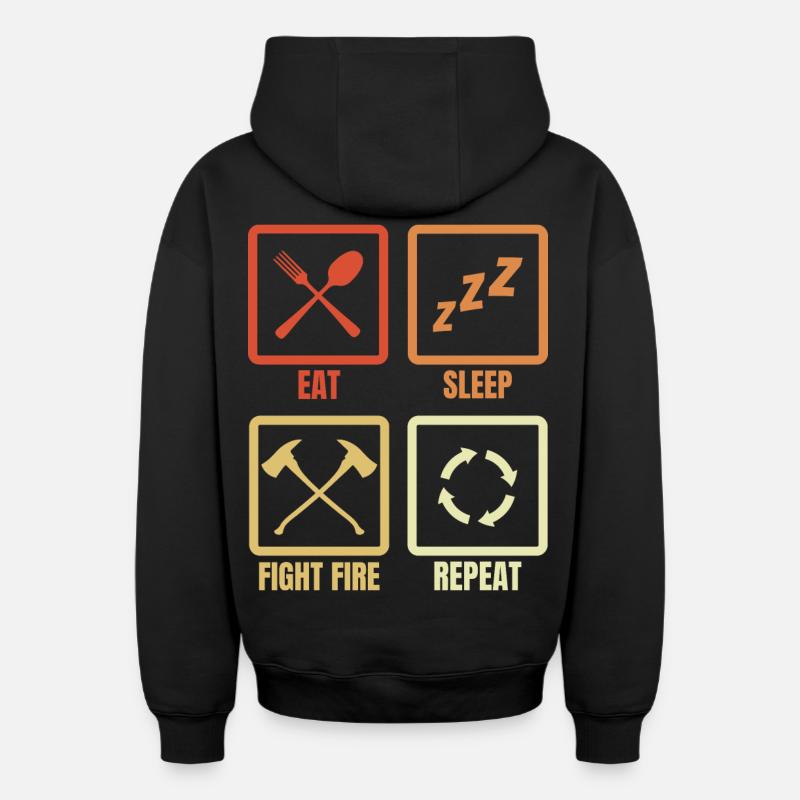 Essen Schlafen Feuer bekämpfen - Oversized Heavyweight Unisex Zip Hoodie - Schwarz