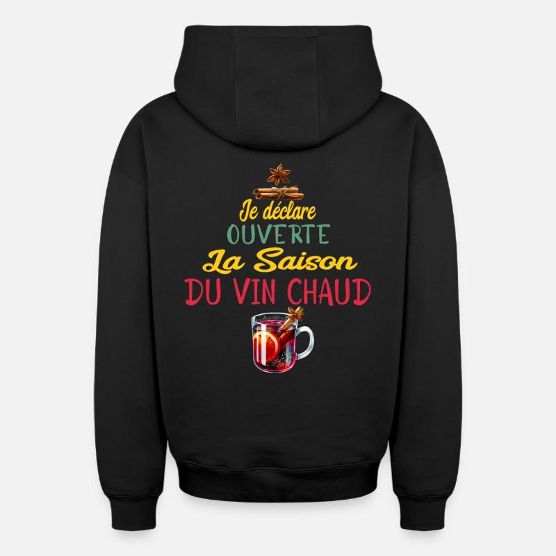 Ouverture Vin Chaud Saison - Sweat à capuche unisexe zippé oversize épais SPREAD - noir
