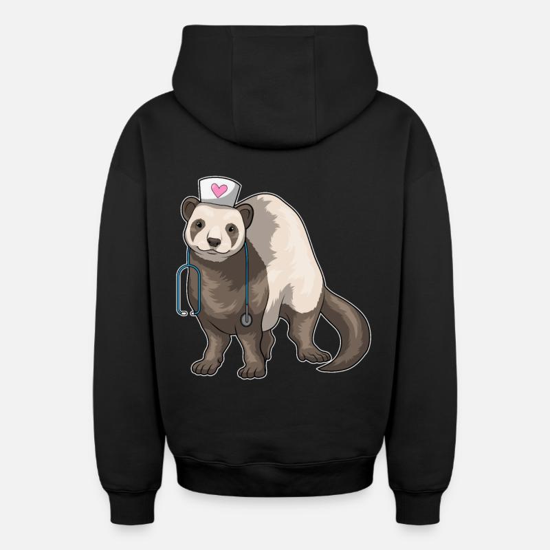 Stéthoscope d’infirmière furet - Sweat à capuche unisexe zippé oversize épais SPREAD - noir