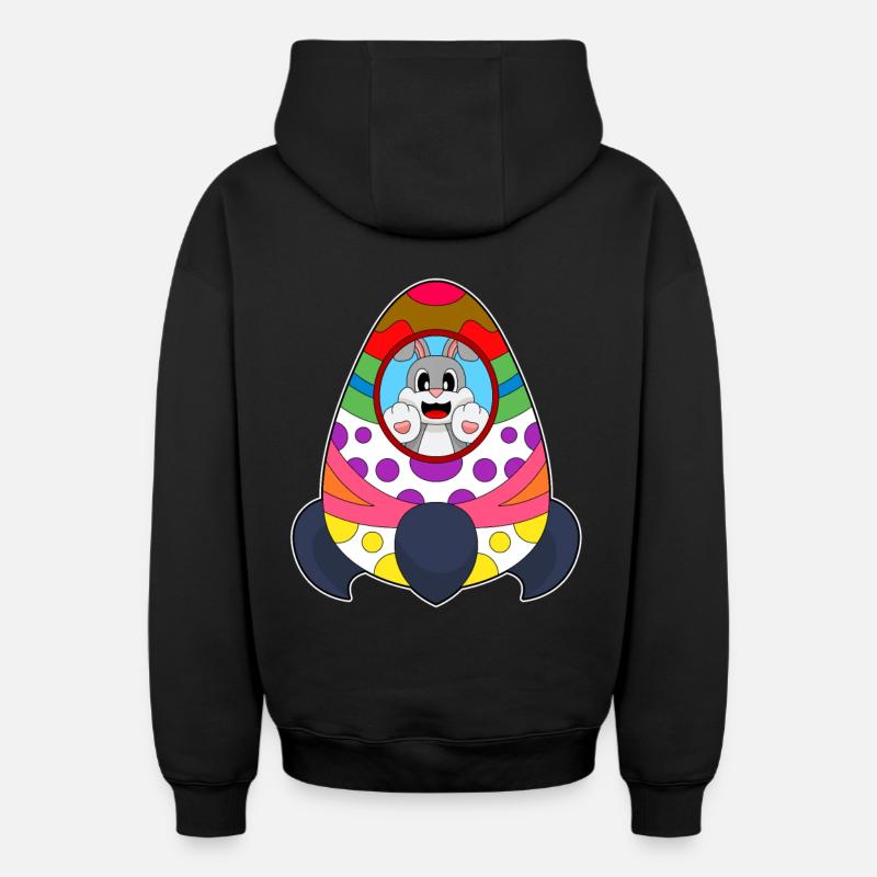 Rabbit Easter Rocket - Sweat à capuche unisexe zippé oversize épais SPREAD - noir