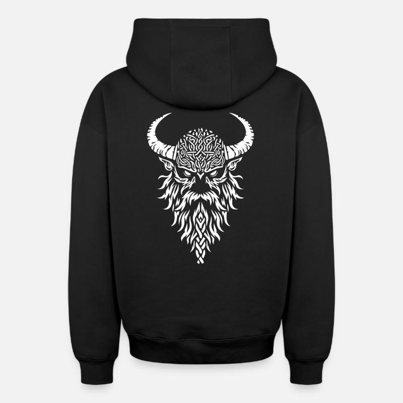 Viking warrior head - Sweat à capuche unisexe zippé oversize épais SPREAD - noir