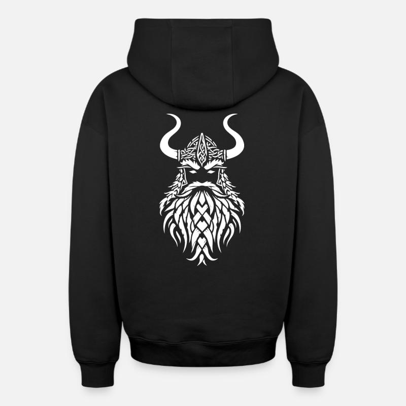 Viking warrior head - Sweat à capuche unisexe zippé oversize épais SPREAD - noir