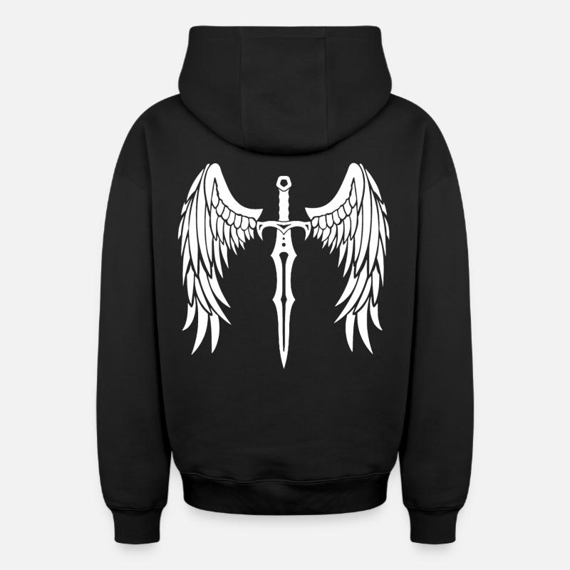 épée ailée - Sweat à capuche unisexe zippé oversize épais SPREAD - noir