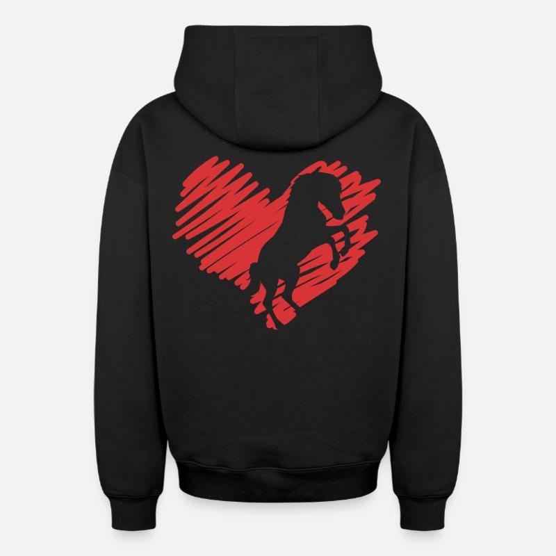 L’amour des chevaux - Sweat à capuche unisexe zippé oversize épais SPREAD - noir