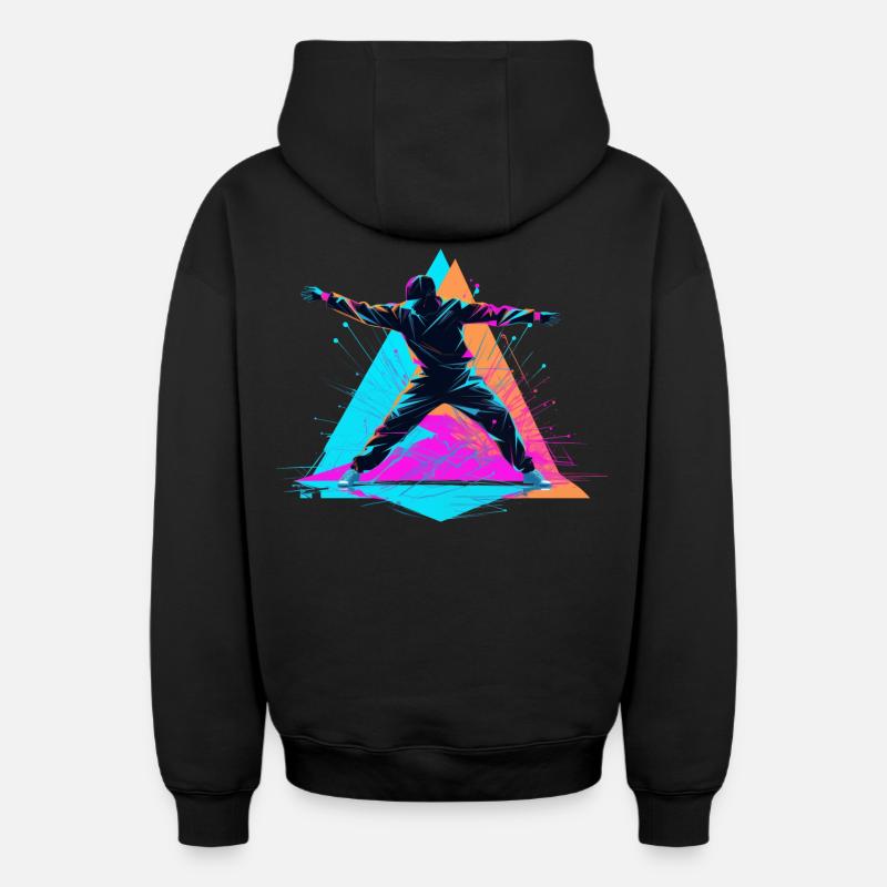 Breakdance Couleurs Rétro - Sweat à capuche unisexe zippé oversize épais SPREAD - noir