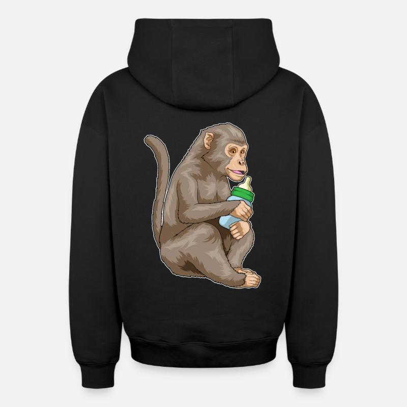 Biberon Monkey - Sweat à capuche unisexe zippé oversize épais SPREAD - noir